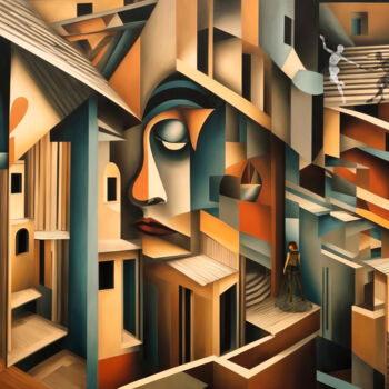 Arte digitale intitolato "Eschers thuis" da Arjen Roos, Opera d'arte originale, Immagine generata dall'IA