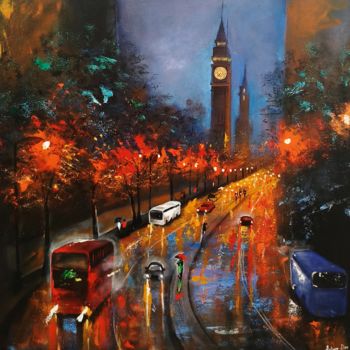 Painting titled "rainy-day-in-london…" by Arjun Das, Original Artwork, Acrylic