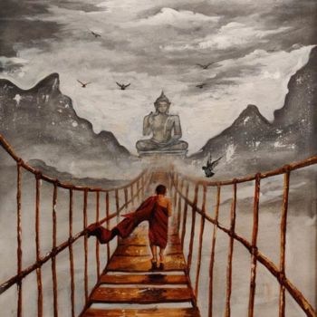 Peinture intitulée "Buddha and monk chi…" par Arjun Das, Œuvre d'art originale