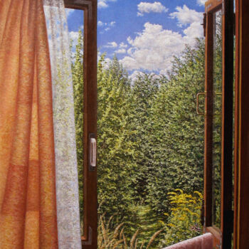 Pittura intitolato "Window to the garde…" da Arkady Paransky, Opera d'arte originale, Olio