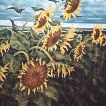 Schilderij getiteld "Big sunflowers. 199…" door Arkady Paransky, Origineel Kunstwerk, Olie