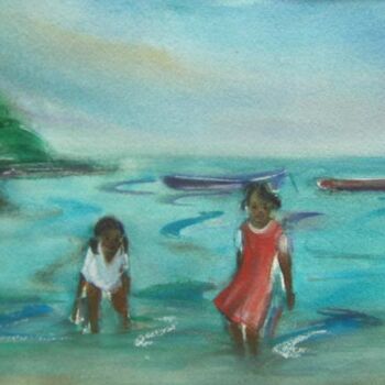 Painting titled "splashing fun" by Arlette Fougeras Lavergnolle, Original Artwork