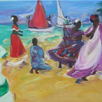 Pittura intitolato "dancing by the sea" da Arlette Fougeras Lavergnolle, Opera d'arte originale