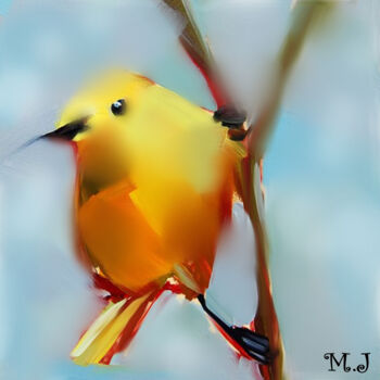 Digital Arts titled "Little yellow bird" by Armajay, Original Artwork, Digital Painting