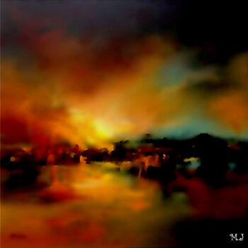 Arte digitale intitolato "Sunset over a lake…" da Armajay, Opera d'arte originale, Pittura digitale