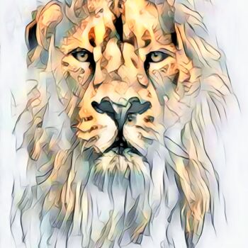 Arts numériques intitulée "Lion 1st version- D…" par Armajay, Œuvre d'art originale, Peinture numérique