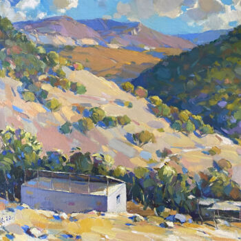 Painting titled "SUNLIT SECLUSION" by Arman Avagyan, Original Artwork, Oil Mounted on Wood Stretcher frame