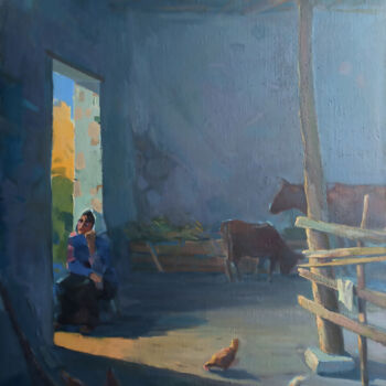 Painting titled "AFTERNOON REPOSE" by Arman Avagyan, Original Artwork, Oil Mounted on Wood Stretcher frame