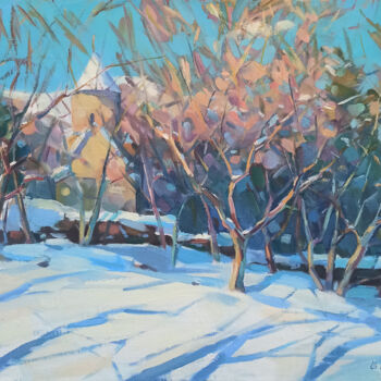 Painting titled "Hush of Winter" by Arman Avagyan, Original Artwork, Oil Mounted on Wood Stretcher frame