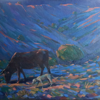 Картина под названием "Evening in the Mead…" - Arman Avagyan, Подлинное произведение искусства, Масло Установлен на Деревянн…