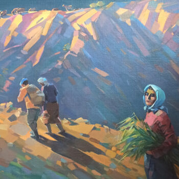 Painting titled "Rural Daily Toils" by Arman Avagyan, Original Artwork, Oil Mounted on Wood Stretcher frame
