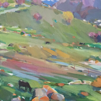 Painting titled "Tranquil Meadows" by Arman Avagyan, Original Artwork, Oil Mounted on Wood Stretcher frame