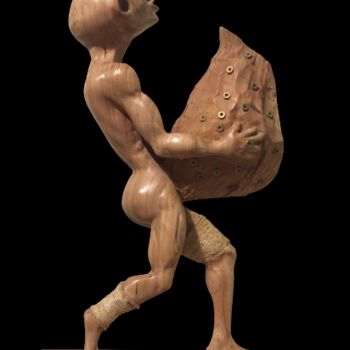 Skulptur mit dem Titel "Le roi" von Armand Kebfoube, Original-Kunstwerk, Holz