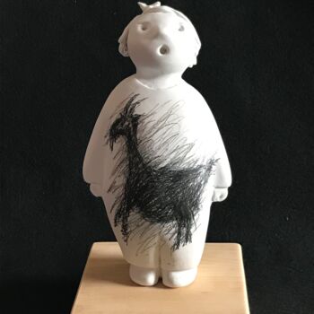 Sculptuur getiteld "Matilda e la capret…" door Armando D'Andrea, Origineel Kunstwerk, Gips