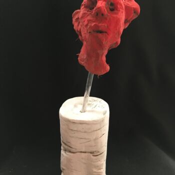 Sculpture titled "Testa rossa" by Armando D'Andrea, Original Artwork, Clay