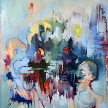 Peinture intitulée "Crowd" par Arman Ohanyan, Œuvre d'art originale, Huile Monté sur Panneau de bois
