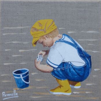 Painting titled "petit pêcheur de pa…" by Armelle Cailly, Original Artwork, Acrylic Mounted on Wood Stretcher frame