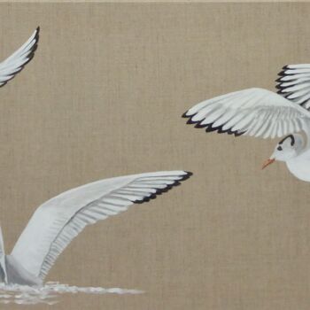 Painting titled "Vol de mouettes 4" by Armelle Cailly, Original Artwork, Acrylic Mounted on Wood Stretcher frame