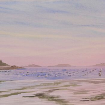 Painting titled "Dinard petit matin…" by Armelle Cailly, Original Artwork, Watercolor Mounted on Cardboard