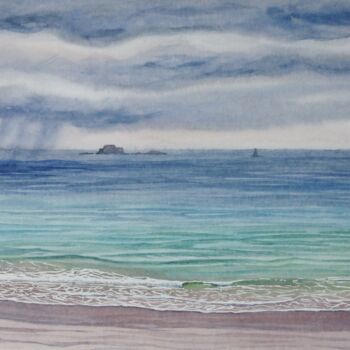 Painting titled "Saint Malo: vue du…" by Armelle Cailly, Original Artwork, Watercolor Mounted on Cardboard