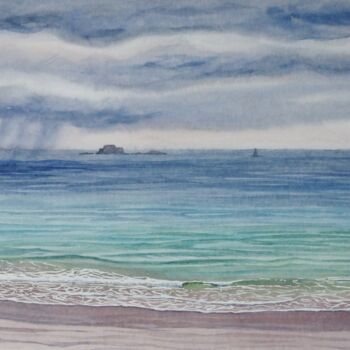 Schilderij getiteld "Saint Malo: vue du…" door Armelle Cailly, Origineel Kunstwerk, Aquarel Gemonteerd op Karton