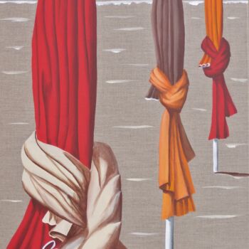 Painting titled "parasols 50x100" by Armelle Cailly, Original Artwork, Acrylic Mounted on Wood Stretcher frame