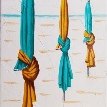 Painting titled "Parasols sur fond b…" by Armelle Cailly, Original Artwork, Acrylic Mounted on Wood Stretcher frame