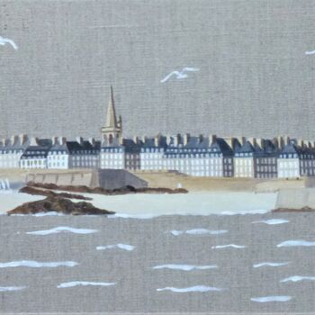 Painting titled "Saint Malo Cité cor…" by Armelle Cailly, Original Artwork, Acrylic Mounted on Wood Stretcher frame