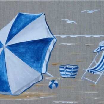 Pintura titulada "plage en bleu" por Armelle Cailly, Obra de arte original, Acrílico Montado en Bastidor de camilla de madera