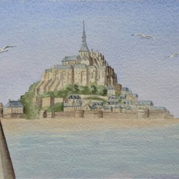 Pintura titulada "Le mont saint Miche…" por Armelle Cailly, Obra de arte original, Acuarela Montado en Cartulina