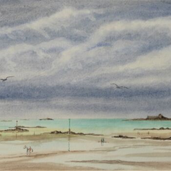 Painting titled "Dinard et le petit…" by Armelle Cailly, Original Artwork, Watercolor Mounted on Cardboard