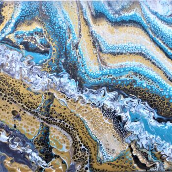 Malerei mit dem Titel "Emulsion marine tur…" von Armelle Cailly, Original-Kunstwerk, Acryl Auf Karton montiert