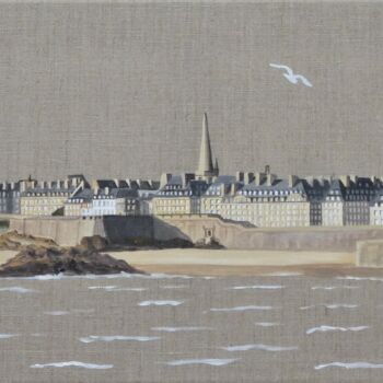 Painting titled "Saint Malo cité cor…" by Armelle Cailly, Original Artwork, Acrylic Mounted on Wood Stretcher frame