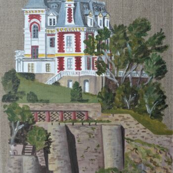 Painting titled "Villa Roches Brunes" by Armelle Cailly, Original Artwork, Acrylic Mounted on Wood Stretcher frame