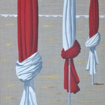 Painting titled "Parasols 30x60" by Armelle Cailly, Original Artwork, Acrylic Mounted on Wood Stretcher frame