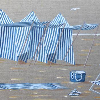 제목이 "3 tentes à Dinard"인 미술작품 Armelle Cailly로, 원작, 아크릴 나무 들것 프레임에 장착됨
