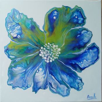 Painting titled "fleur bleue" by Armelle Cailly, Original Artwork, Acrylic Mounted on Wood Stretcher frame