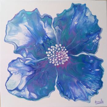 Painting titled "Fleur mauve" by Armelle Cailly, Original Artwork, Acrylic Mounted on Wood Stretcher frame