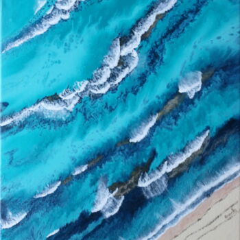 Painting titled "plage tropicale" by Armelle Cailly, Original Artwork, Acrylic Mounted on Wood Stretcher frame