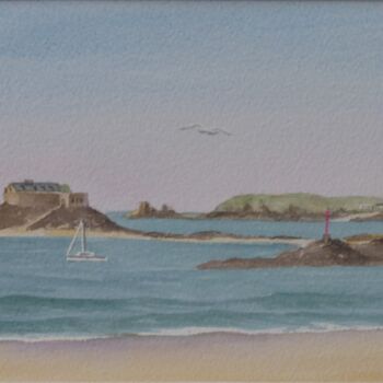 Painting titled "Dinard Harbour et C…" by Armelle Cailly, Original Artwork, Watercolor Mounted on Cardboard