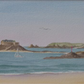 Schilderij getiteld "Dinard Harbour et C…" door Armelle Cailly, Origineel Kunstwerk, Aquarel Gemonteerd op Karton