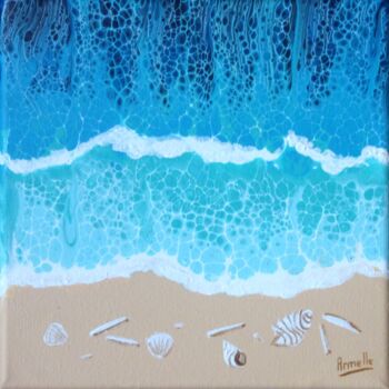 Painting titled "plage 20x20" by Armelle Cailly, Original Artwork, Acrylic Mounted on Wood Stretcher frame