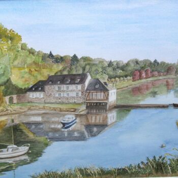 Painting titled "Moulin Neuf vu de L…" by Armelle Cailly, Original Artwork, Watercolor
