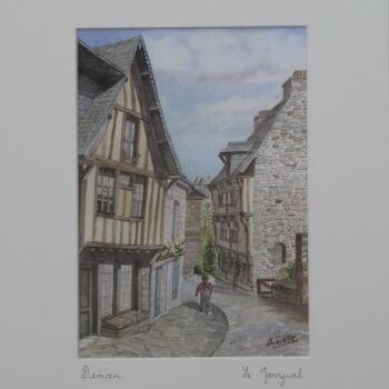 Printmaking titled "Dinan: le Jerzual" by Armelle Cailly, Original Artwork, Watercolor Mounted on Cardboard
