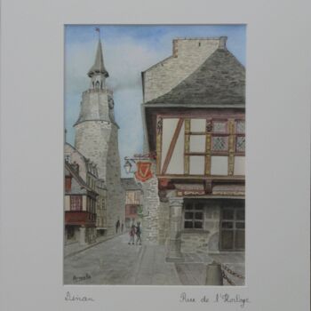 제목이 "Dinan: rue de l'hor…"인 판화 Armelle Cailly로, 원작, 디지털 인쇄 판지에 장착됨