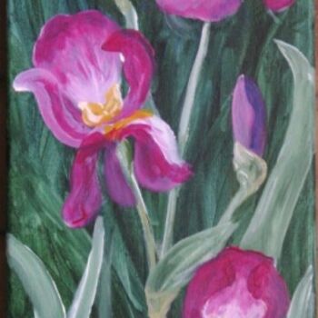 Painting titled "Iris mauves" by Armelle Cailly, Original Artwork, Acrylic
