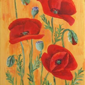 Painting titled "coquelicots sur fon…" by Armelle Cailly, Original Artwork, Acrylic
