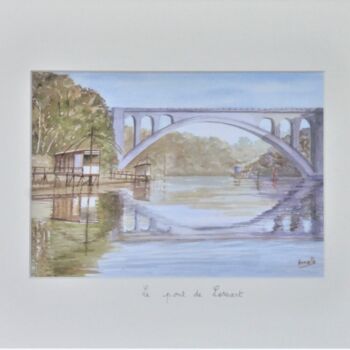 印花与版画 标题为“Rance: pont de Less…” 由Armelle Cailly, 原创艺术品, 数字打印 安装在纸板上