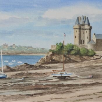 Painting titled "Saint Servan 1" by Armelle Cailly, Original Artwork, Watercolor Mounted on Cardboard