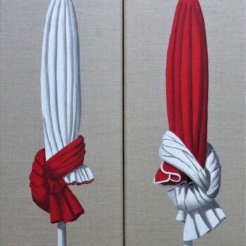 Painting titled "parasols rouges 20x…" by Armelle Cailly, Original Artwork, Acrylic Mounted on Wood Stretcher frame